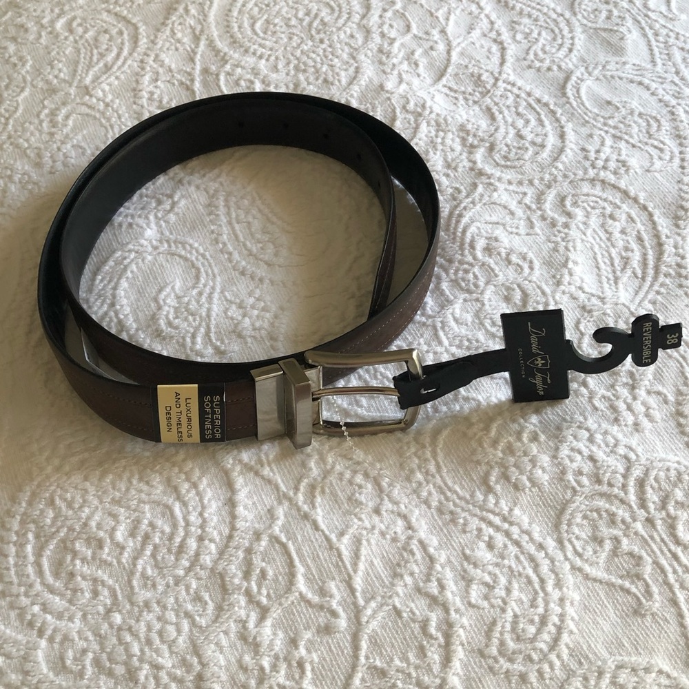 David Taylor Collection Men’s Leather Belt. Reversible. Brown, black. Size 38